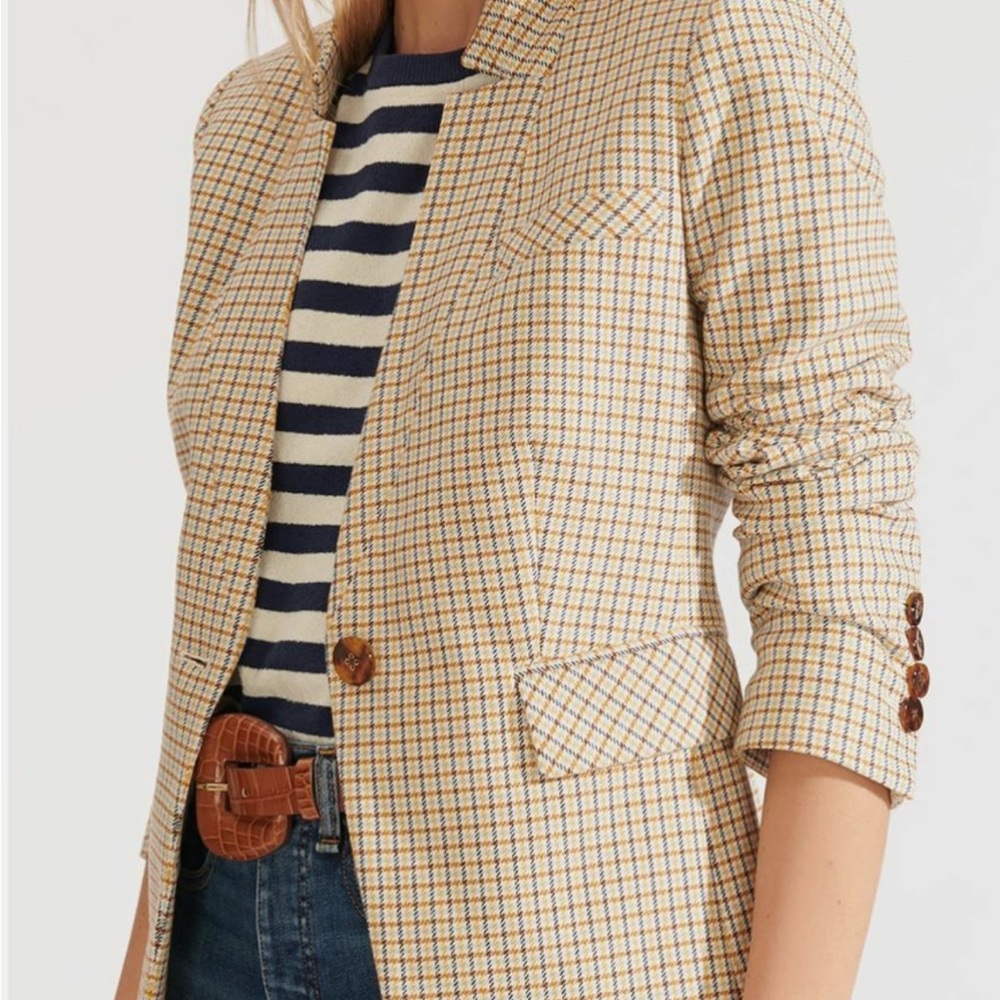 VERONICA BEARD Schoolboy Dickey Jacket Camel Ivory Plaid Blazer Womens Size 4 - Picture 2 of 9